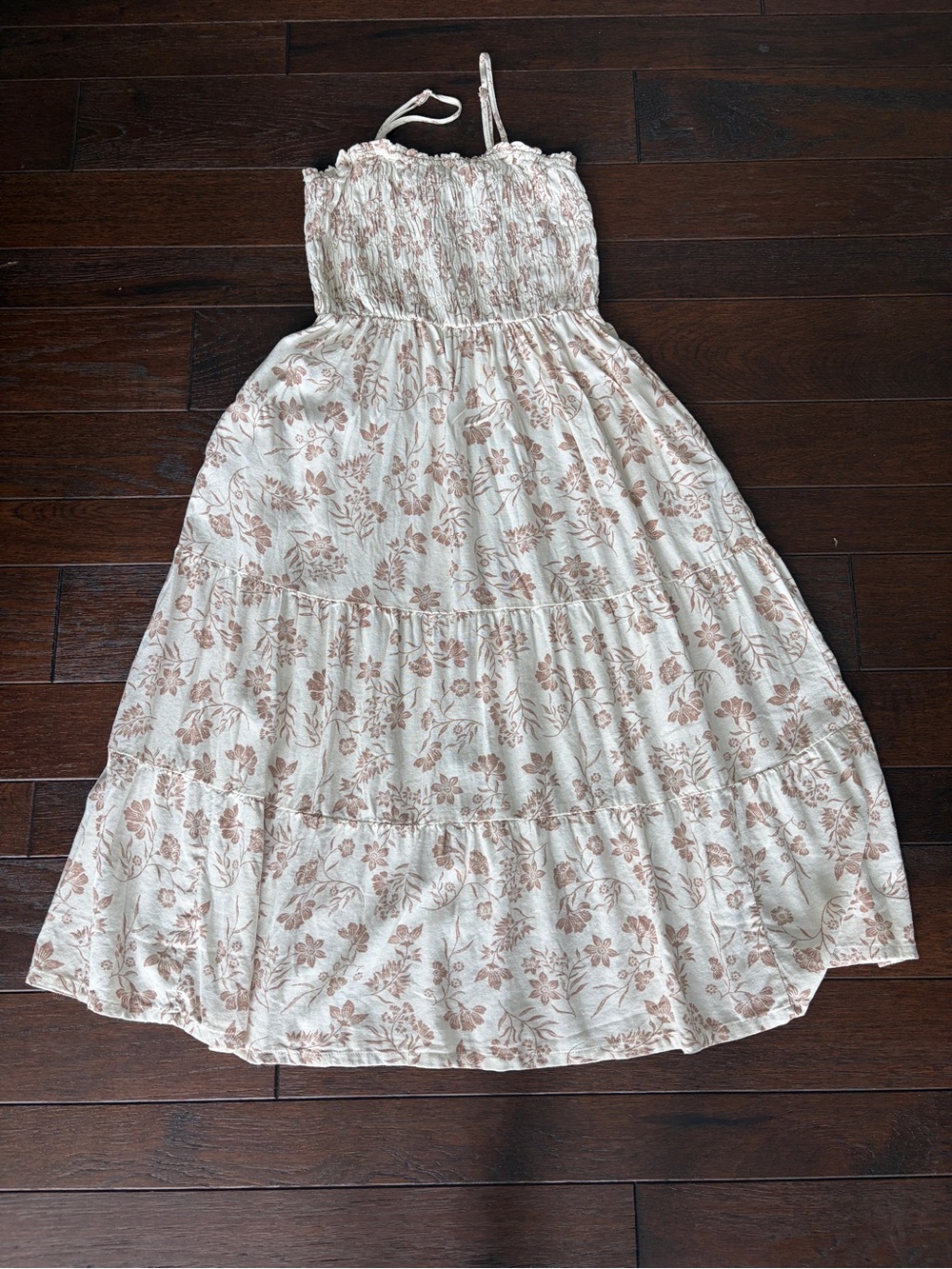 Cream and brown Floral Smocked Sundress